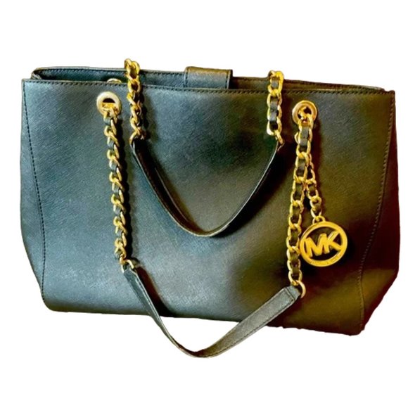 Michael Kors Susannah Black Saffiano Leather Structured Satchel Tote - Picture 5 of 12